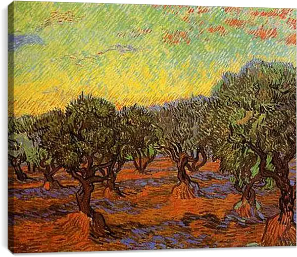 Постер на подрамнике - Olive Grove Orange Sky. Винсент Ван Гог