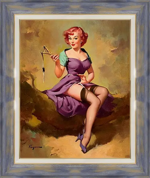 Картина в раме - Девушка с рогаткой