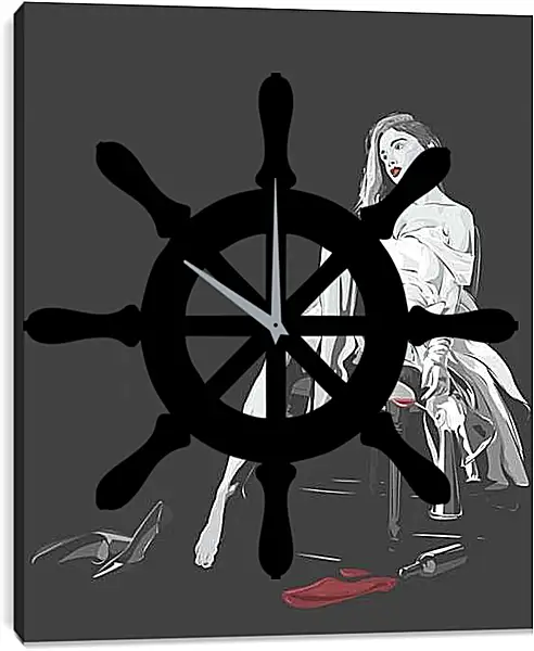 Часы картина - С бокалом вина. Девушка. Эротика