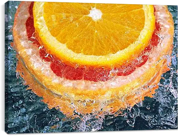Постер на подрамнике - Цитрусовые в воде. Цитрусовая свежесть.