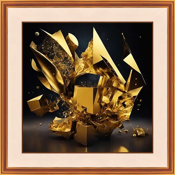 Картина в раме - Абстракция фигуры в золотом цвете