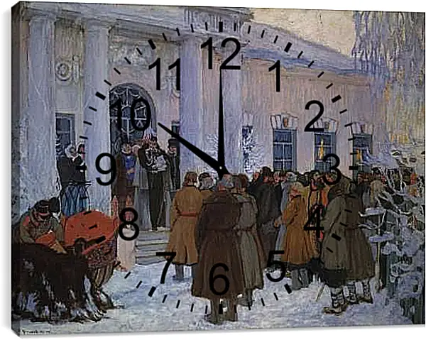Часы картина - Чтение манифеста. Борис Кустодиев