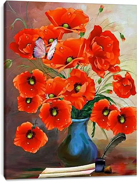 Постер на подрамнике - Маки в вазе