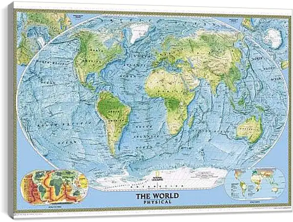 Постер на подрамнике - Физическая карта мира