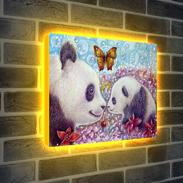 Лайтбокс световая панель - Панды и бабочка