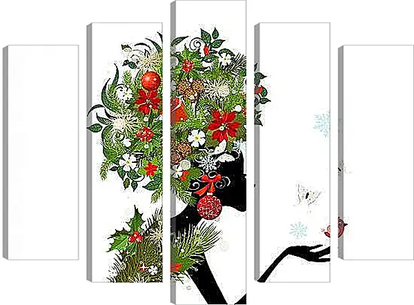 Модульная картина - Девушка и бабочки