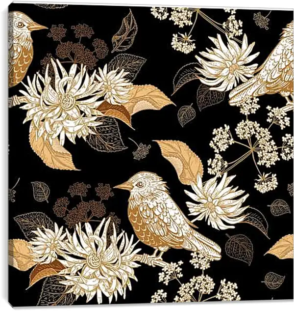 Постер на подрамнике - Винтажная композиция с птицами