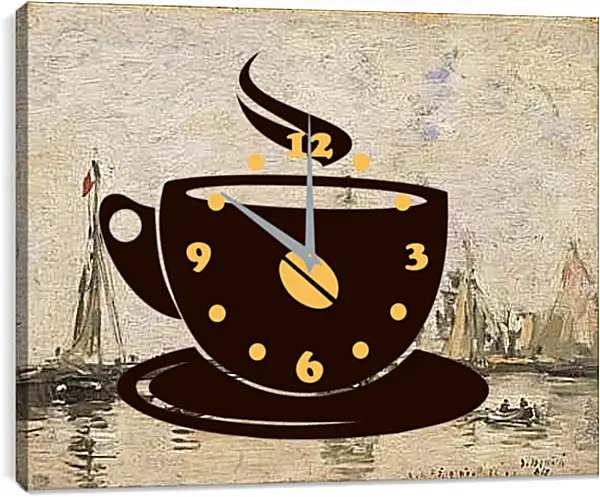 Часы картина - Boats in Trouville Harbor. Эжен Буден