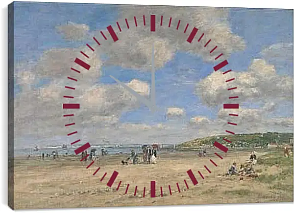 Часы картина - The Beach at Tourgeville-les-Sablons. Эжен Буден