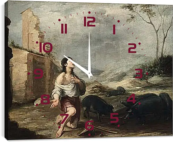 Часы картина - Блудный сын, кормящий свиней. Бартоломе Эстебан Мурильо