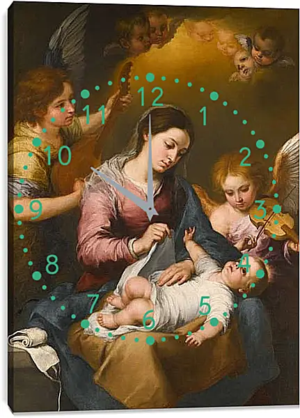 Часы картина - Мария и Младенец с музицирующими ангелами. Бартоломе Эстебан Мурильо