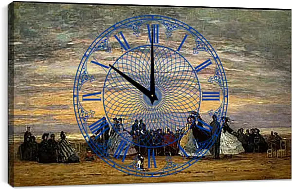 Часы картина - The Beach at Villerville. Эжен Буден