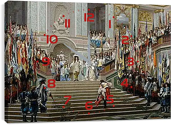 Часы картина - Прием принца Конде Людовиком XIV в Версале в 1674 году. Жан-Леон Жером