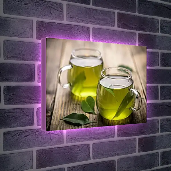 Лайтбокс световая панель - Две чашки с зелёным чаем. Зеленый чай.
