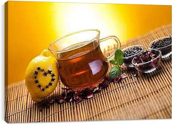 Постер на подрамнике - Чай с лимоном. Чайная идиллия.