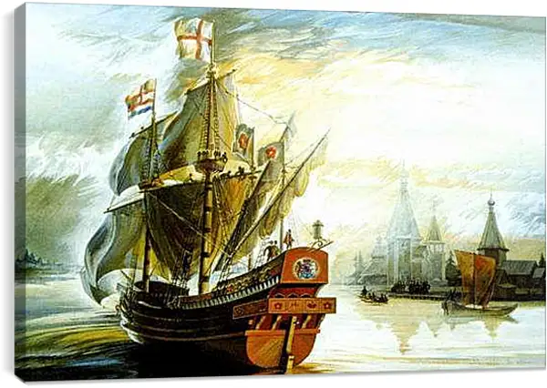 Постер на подрамнике - Корабль в бухте