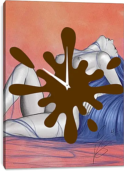 Часы картина - С синими волосами. Девушка. Эротика