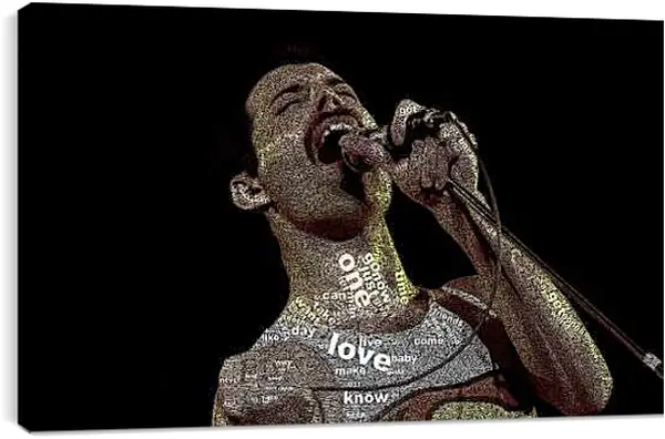 Постер на подрамнике - Масса фраз на теле Фреди Меркьюри