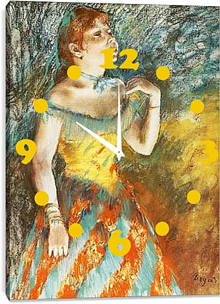 Часы картина - La Chanteuse verte, chanteuse de cafe-concert. Эдгар Дега