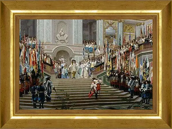 Картина в раме - Прием принца Конде Людовиком XIV в Версале в 1674 году. Жан-Леон Жером
