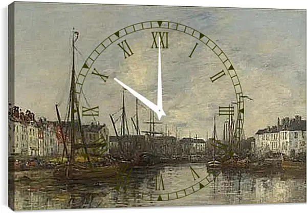 Часы картина - Brussels Harbour. Эжен Буден