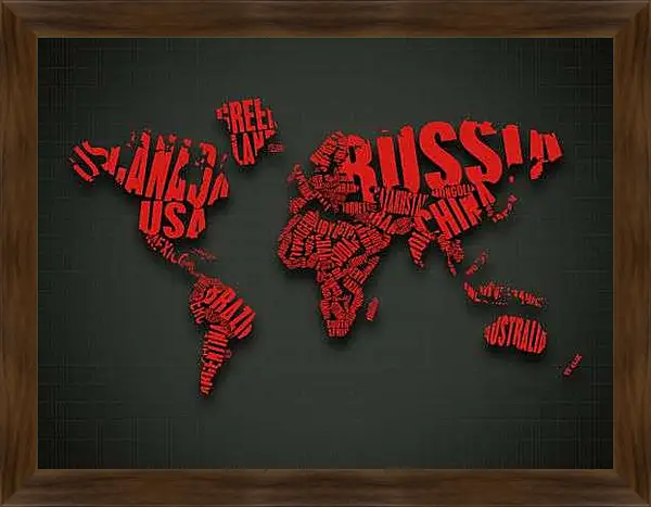 Картина в раме - Карта мира из букв