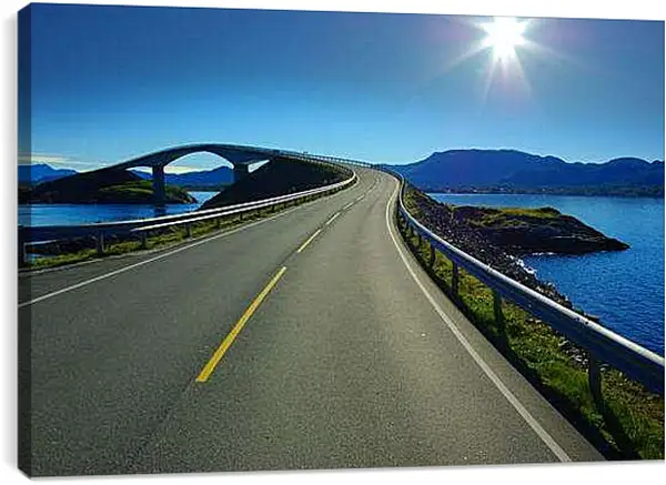 Постер на подрамнике - Дорога, мост, море, горы.