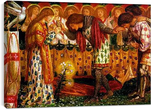 Постер на подрамнике - How Sir Galahad, Sir Bors and Sir Percival Were Fed with the Sanc Grael. Данте Габриэль Россетти