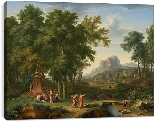 Постер на подрамнике - Аркадский пейзаж с бюстом флоры. Ян ван Хёйсум
