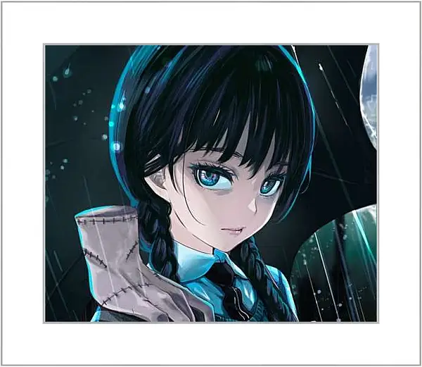 Картина в раме - Уэнсдей Аддамс с цветными волосами и глазами