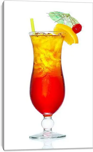 Постер на подрамнике - Коктейль на белом фоне. Тропический закат.
