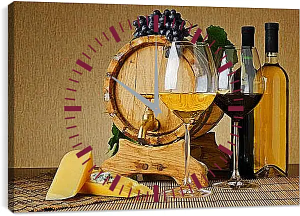 Часы картина - Белое и красное. Вино и сыр.