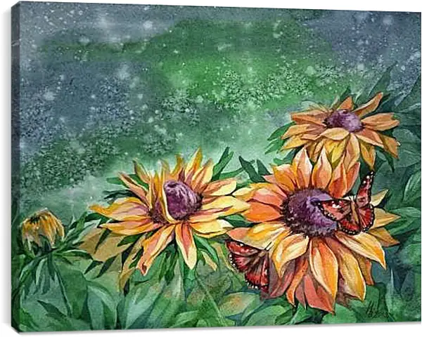 Постер на подрамнике - Рисунок бабочки на цветке