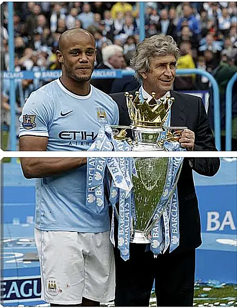 Модульная картина - Компани с кубком. Манчестер Сити. Manchester City