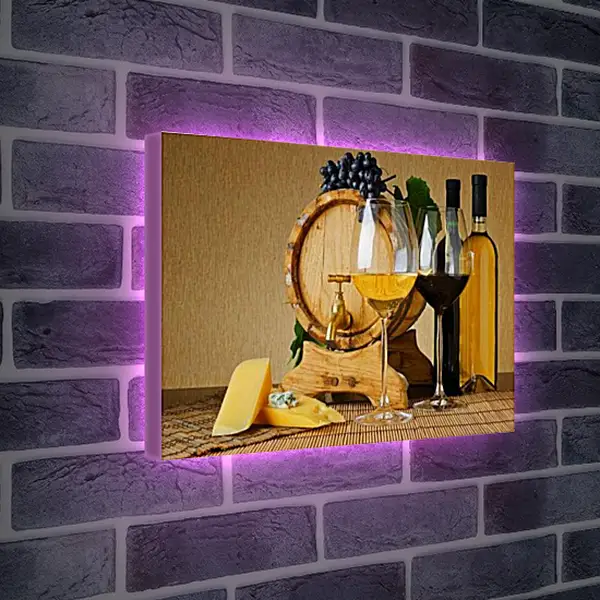 Лайтбокс световая панель - Белое и красное. Вино и сыр.