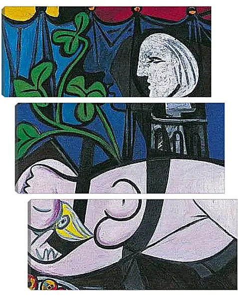 Модульная картина - Обнажённая, зелёные листья и бюст. Пабло Пикассо