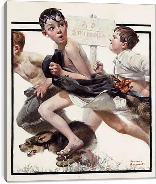 Постер на подрамнике - Купаться запрещено. Норман Роквелл