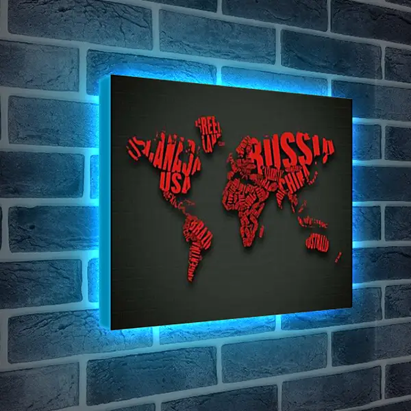 Лайтбокс световая панель - Карта мира из букв