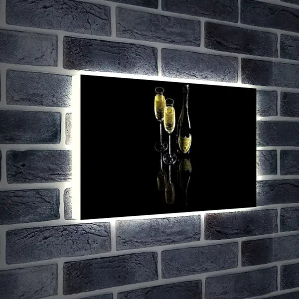 Лайтбокс световая панель - Два красивых бокала и бутылка. Искрящийся Вечер.