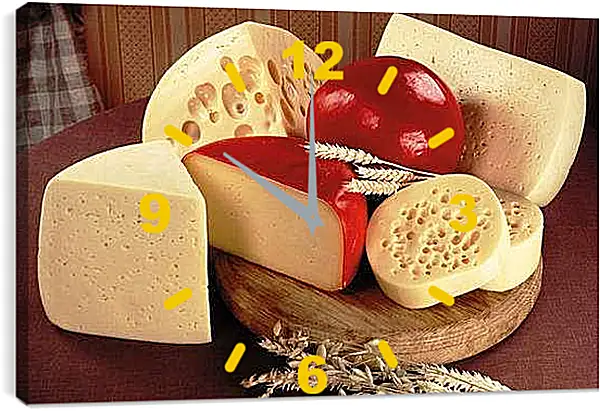 Часы картина - Сыр различной формы. Сырное Изобилие.