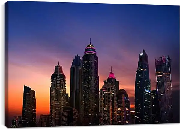 Постер на подрамнике - Небоскрёбы на фоне заката. Дубай