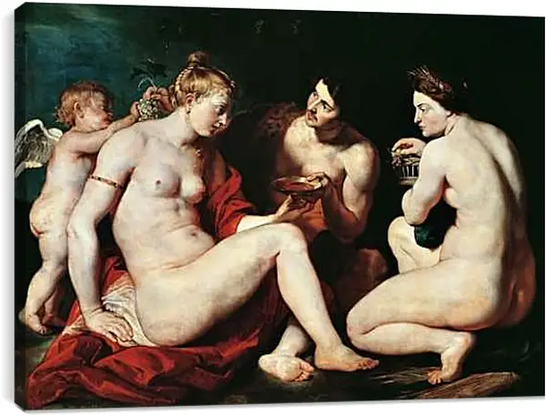 Постер на подрамнике - Венера, Купидон, Вакх и Церера. Питер Пауль Рубенс
