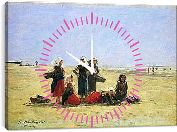 Часы картина - Women on the Beach at Berck. Эжен Буден