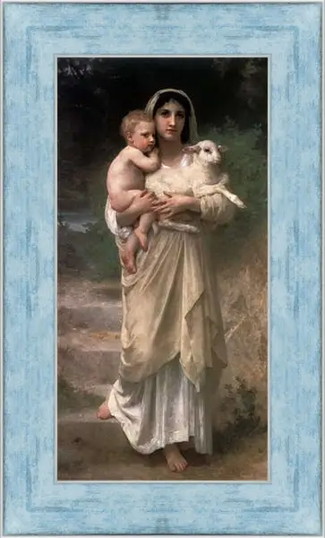 Картина в раме - Les Аgneaux. Женщина с ягненком. Адольф Вильям Бугро