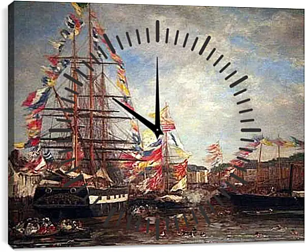 Часы картина - Festival in the Harbor of Honfleur. Эжен Буден
