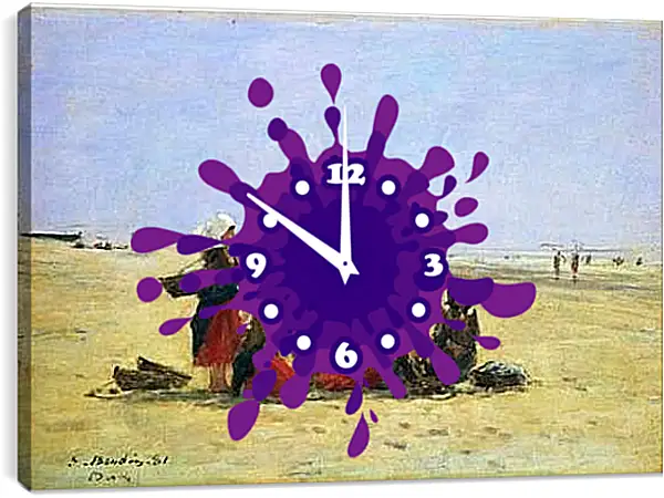 Часы картина - Women on the Beach at Berck. Эжен Буден