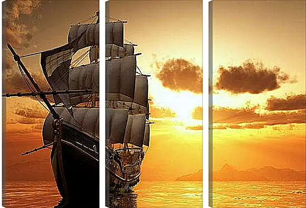 Модульная картина - Парусник на закате