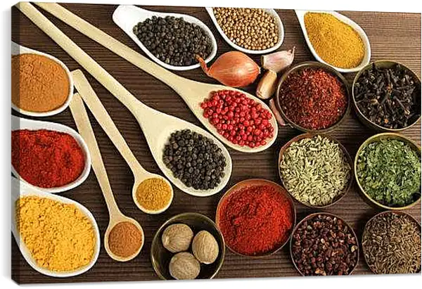 Постер на подрамнике - Разные приправы и пряности. Аромат Востока.