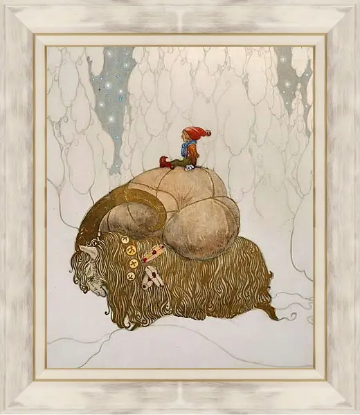 Картина в раме - Иллюстрация к зимней сказке о рождественском козле. Йон Бауэр