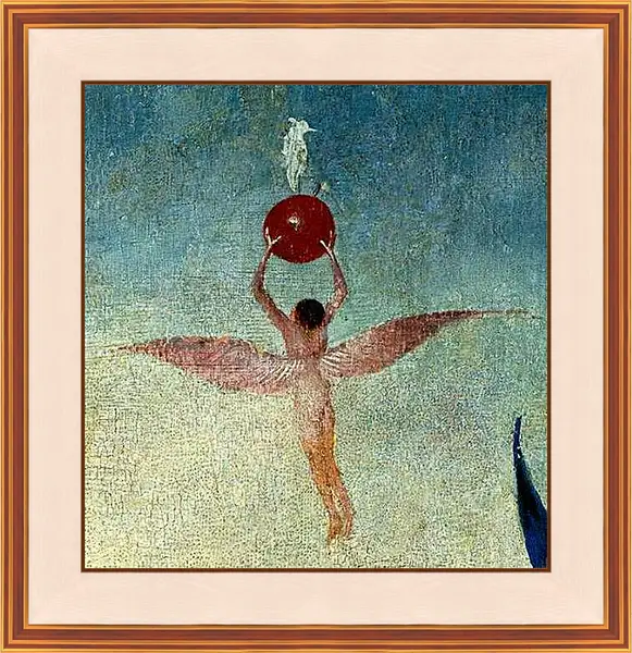 Картина в раме - Winged man with fruit flies to heaven. Иероним Босх
